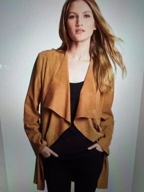 NWT Joie sz 1X Caramel Cognac Faux Suede Open Coat Waterfall or V neck old money